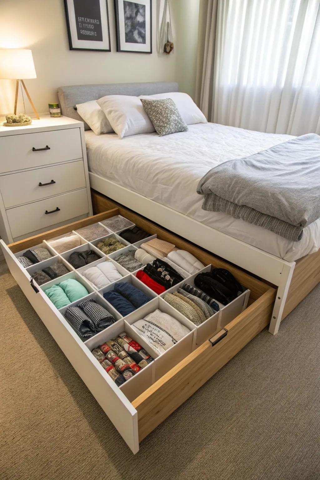 Optimize space with clever under-bed storage options.