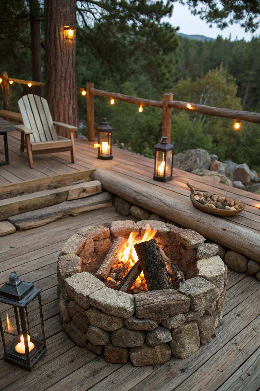 Organic stone fire features incorporate rustic elegance to any patio.