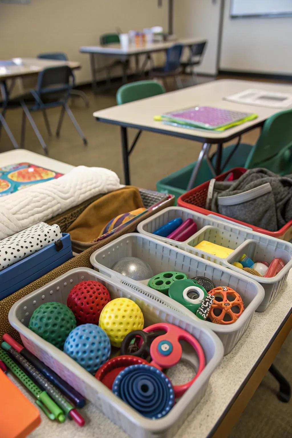 Organizers stocked with sensory instruments intended for learner sustenance