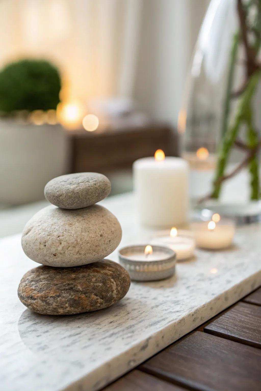 Ornamental stones introducing natural tranquility to a space.