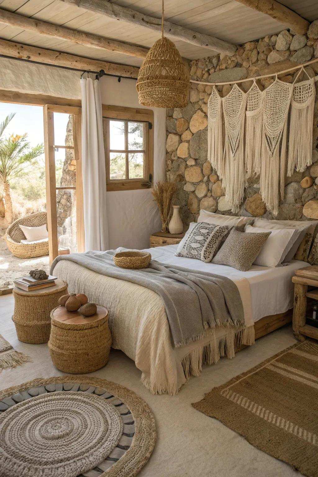 Outdoor textures incorporate rustic charm to your bedroom.