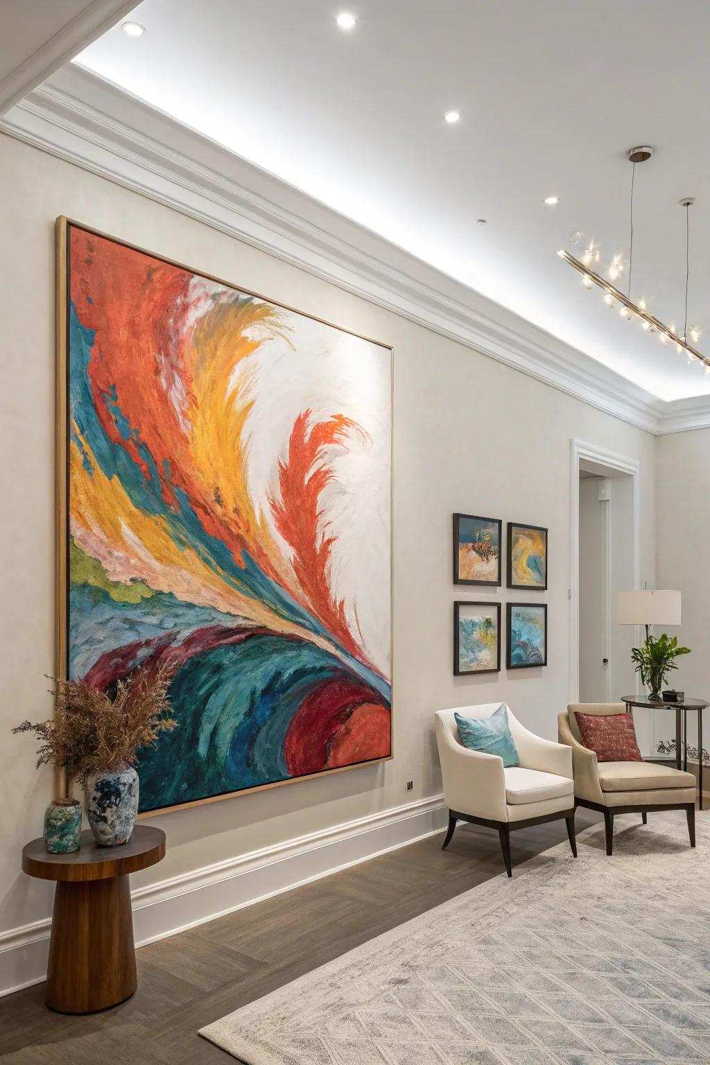 Oversized art pieces create a bold declaration