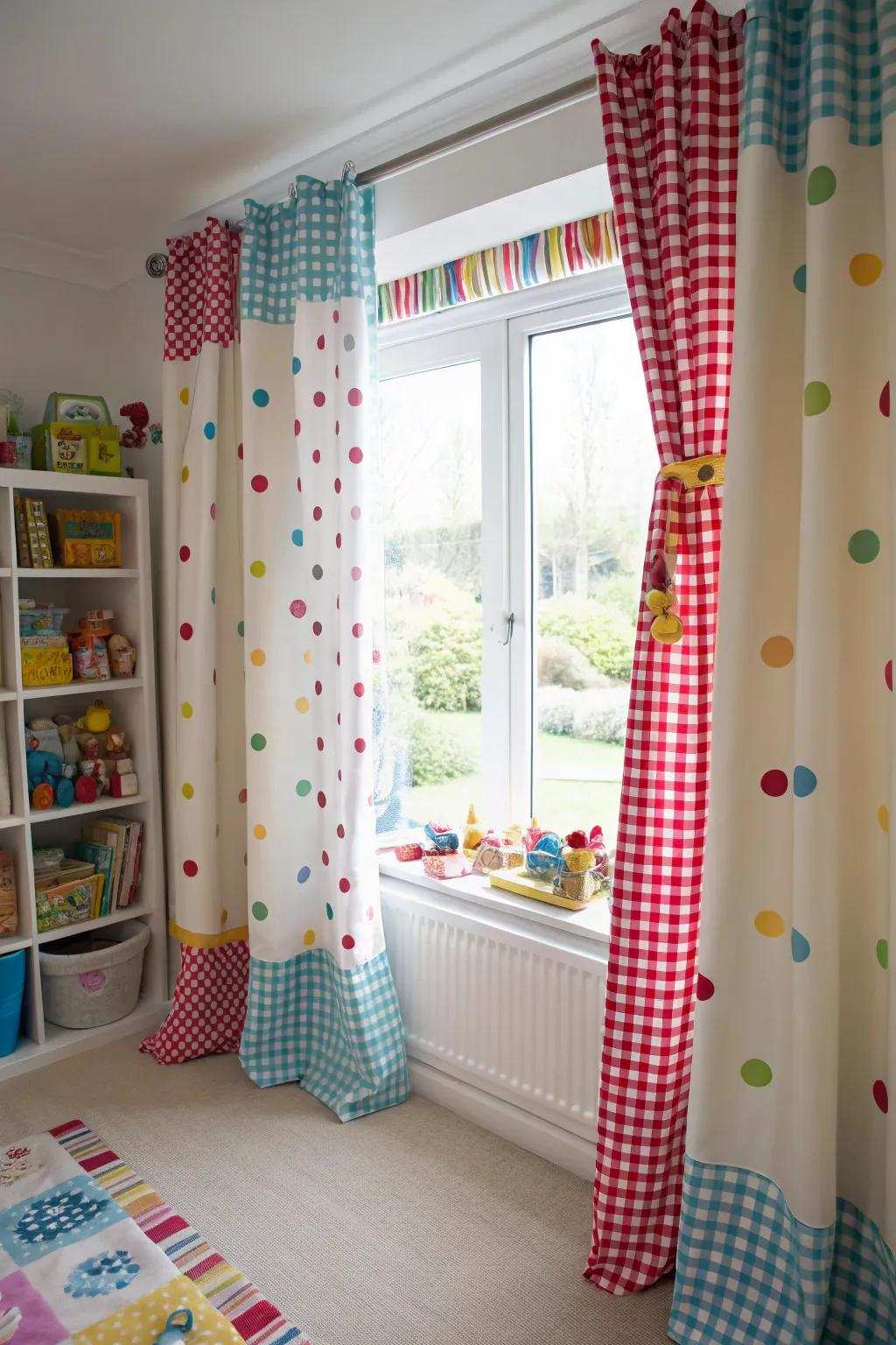 Paired designs in window coverings create lively spaces.