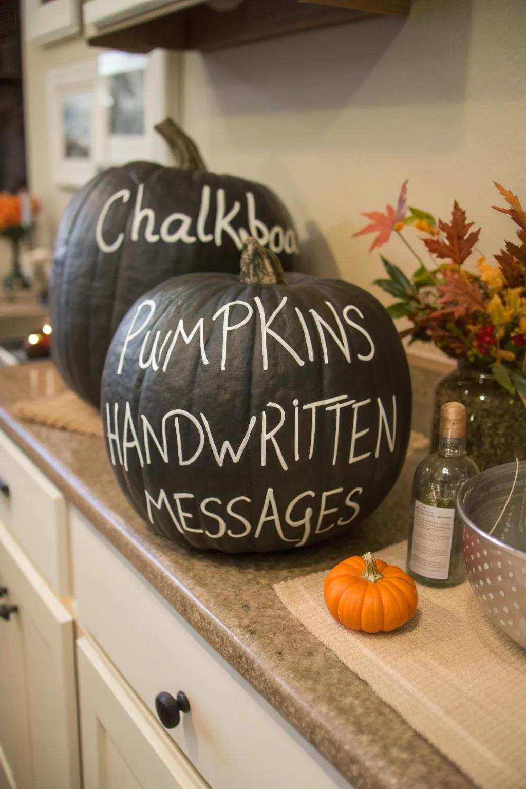 Participatory slateboard pumpkins for individualized missives.