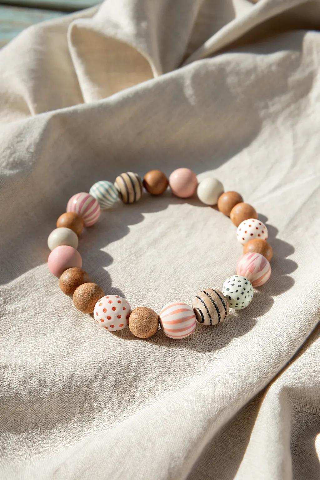 Patterned Perfection: Embrace the playful elegance of stripes and dots in a minimalist clay disc bracelet.