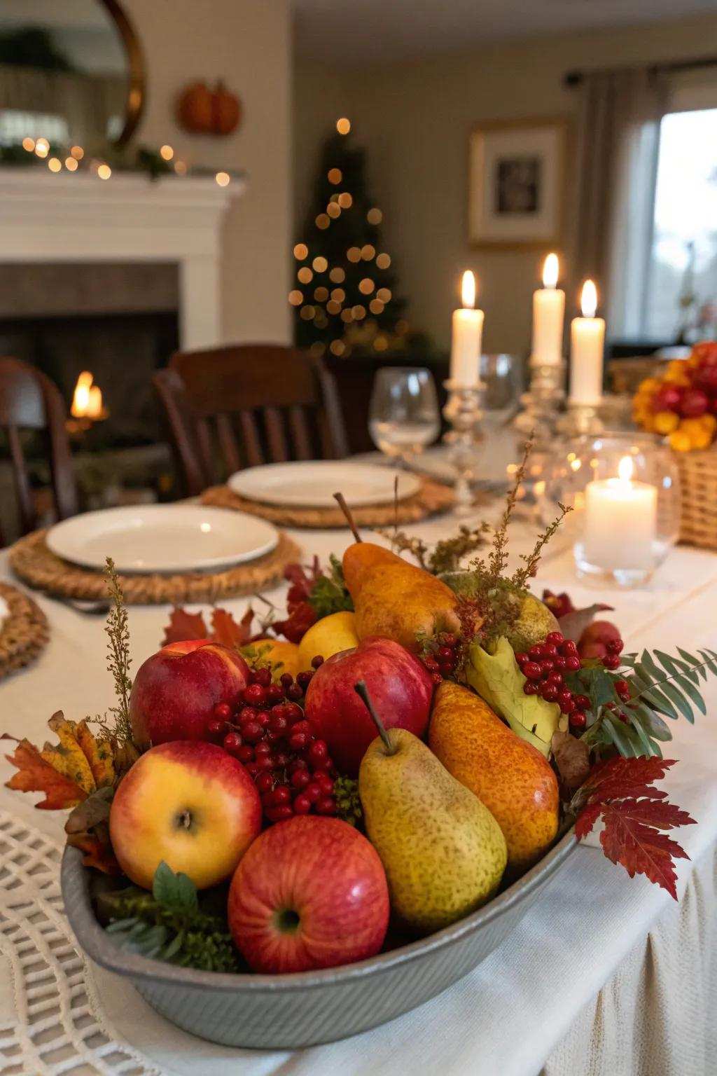 Pears and apples introduce color and freshness to your table.