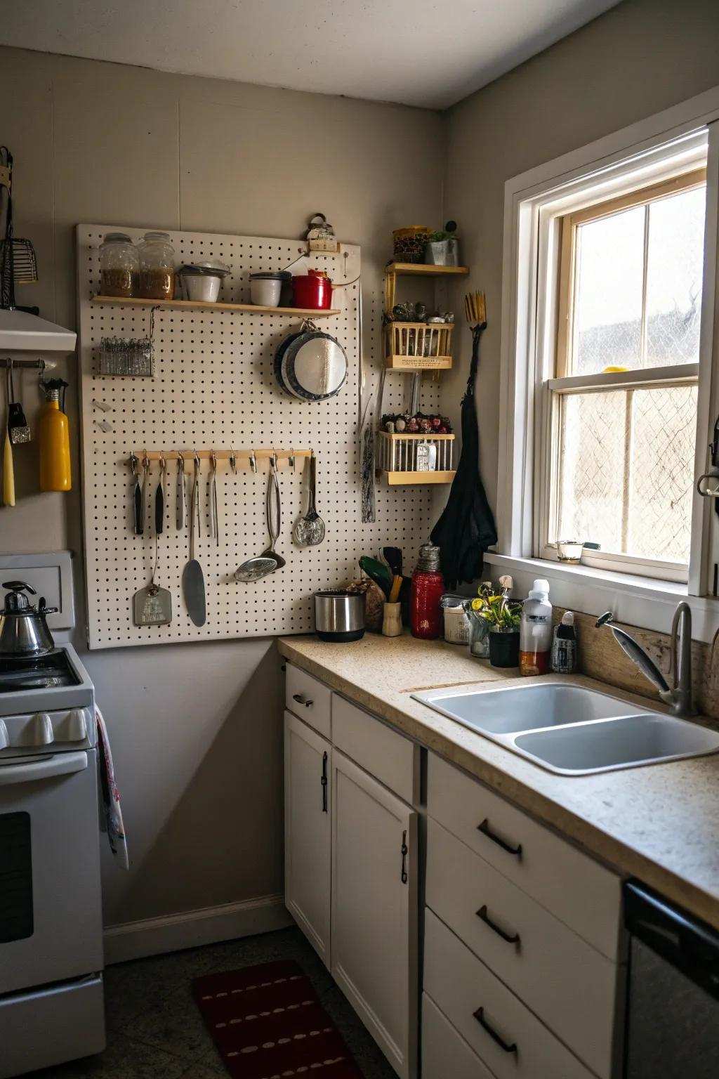 Pegboards offer storage solutions that are versatile and efficient.