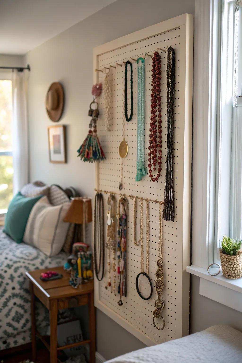 Perforated boards provide flexible storage options.