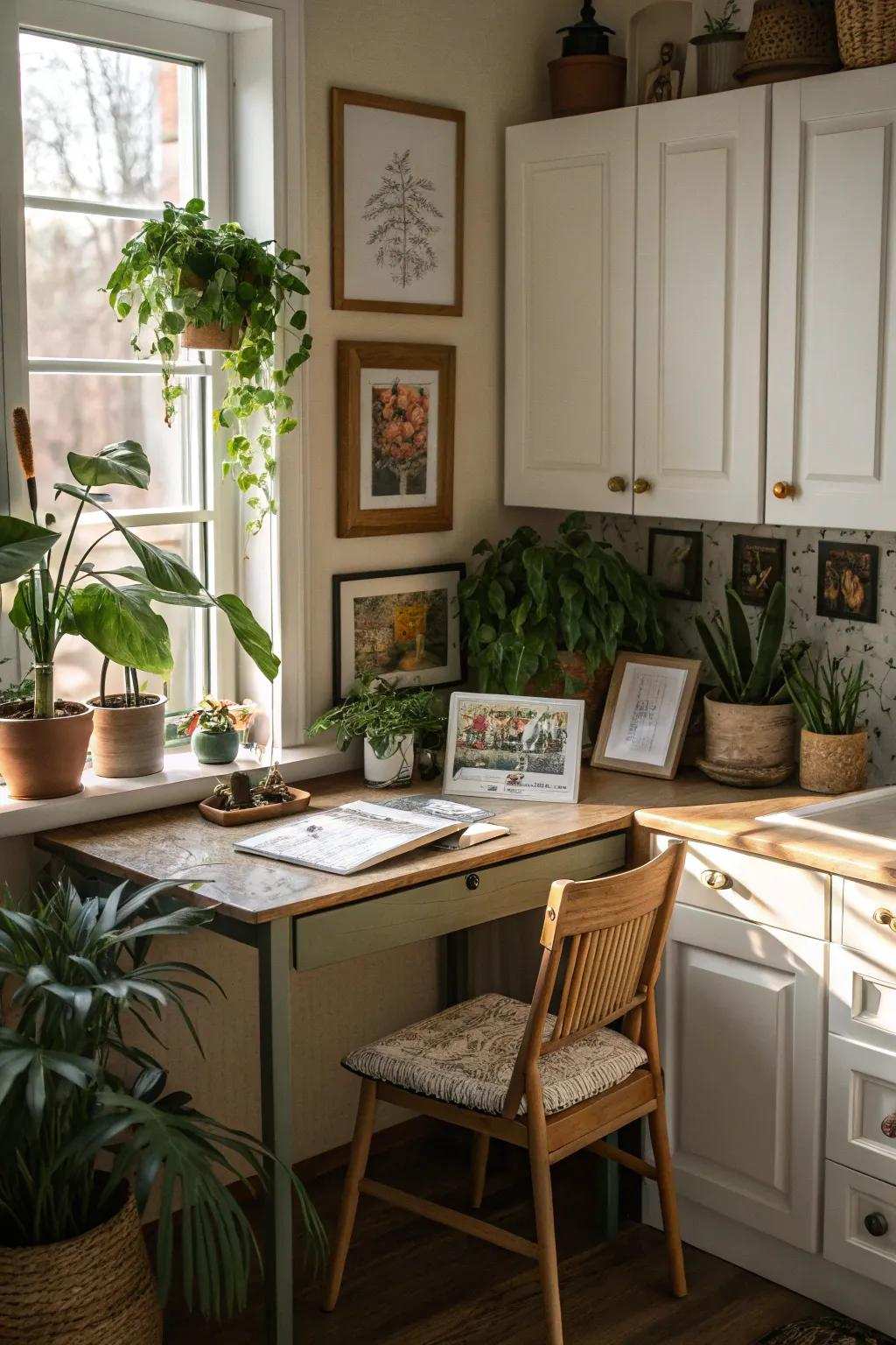 Personal accents like plants and artwork make your nook feel like home.