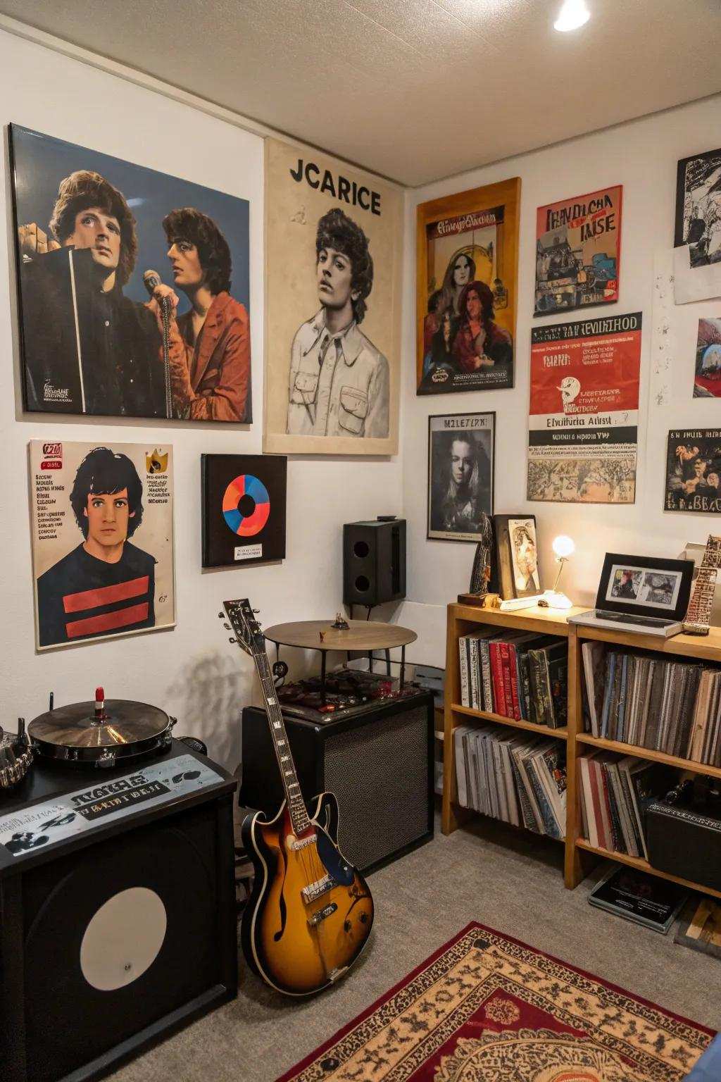 Personality is added to the room by artwork and mementos.