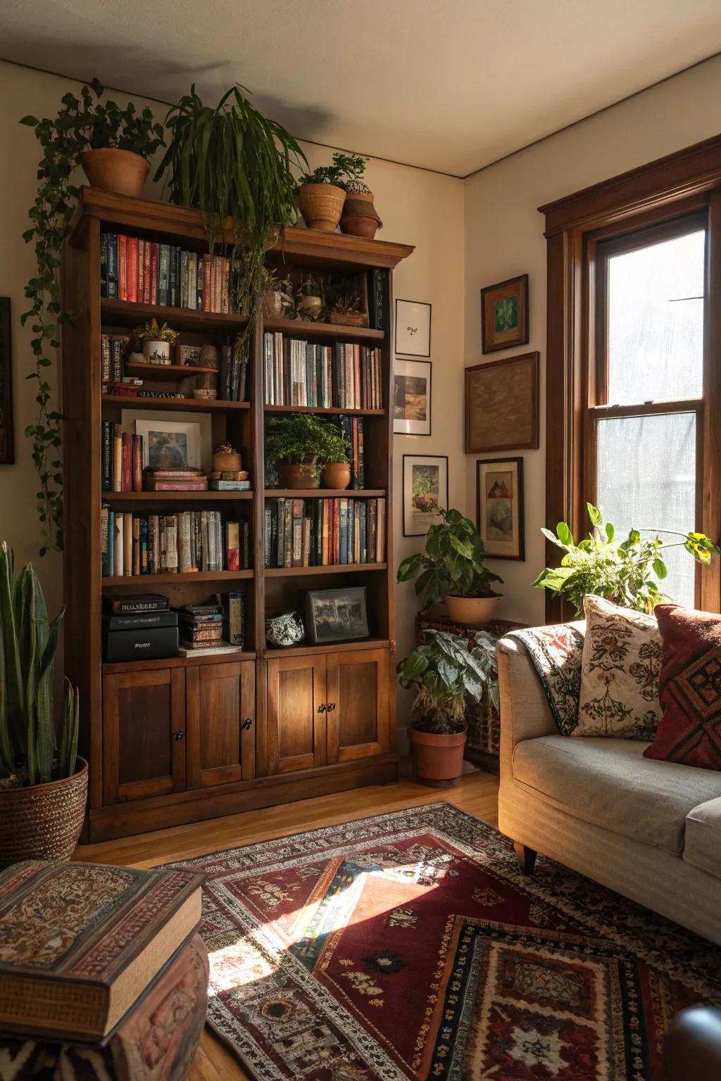 Personalize with a varied bookcase.