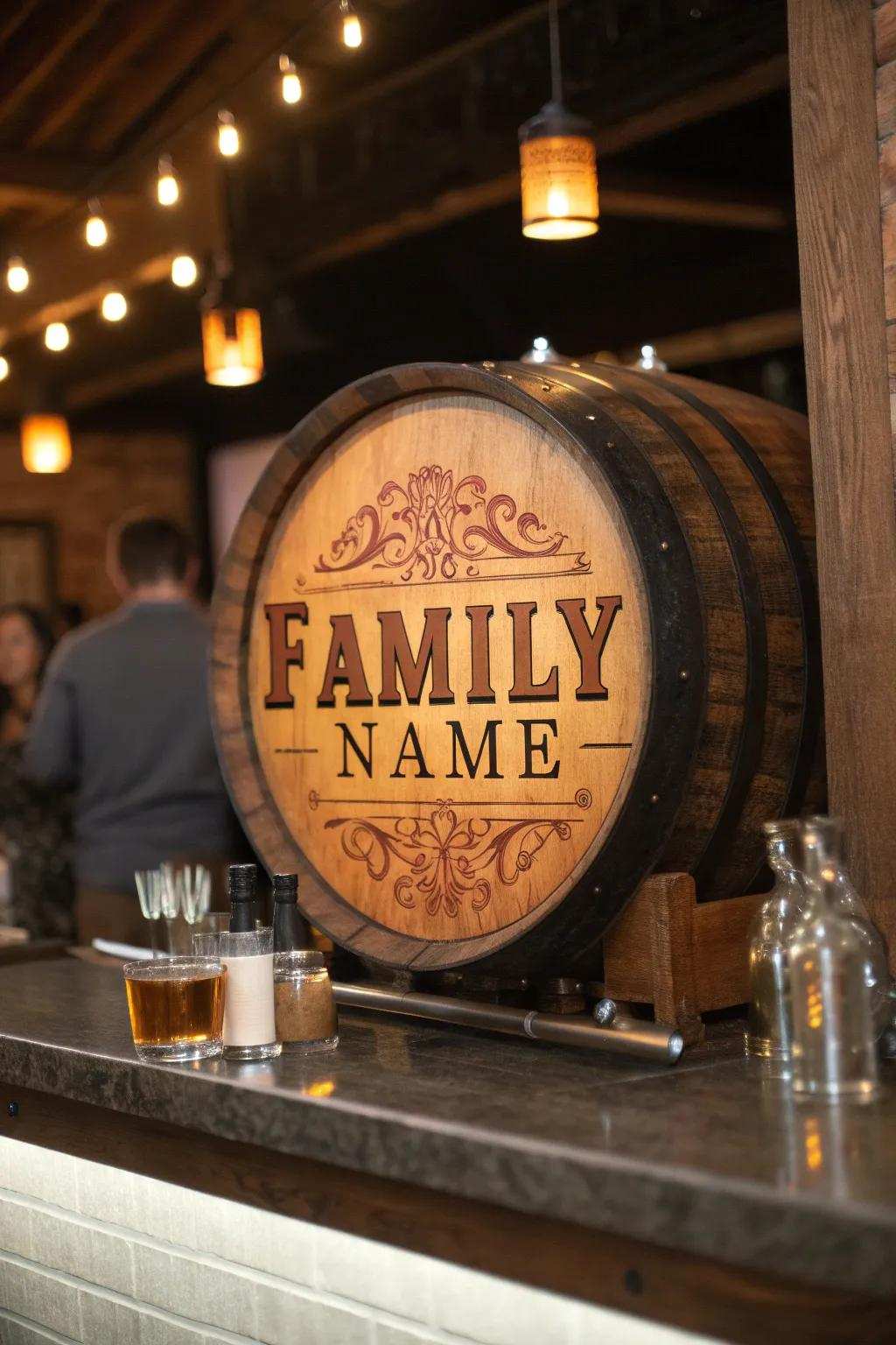 Personalize your area using a custom cask sign that incorporates character and charm.