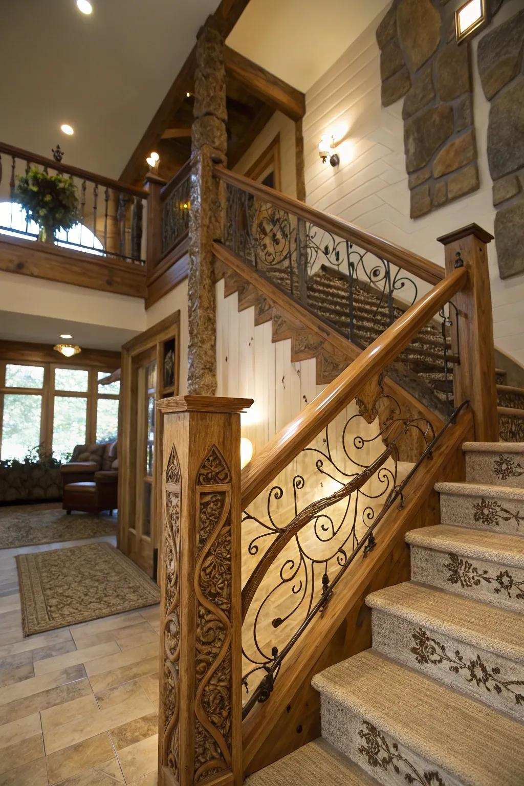 Personalized engravings introduce a personal accent to country timber railings.