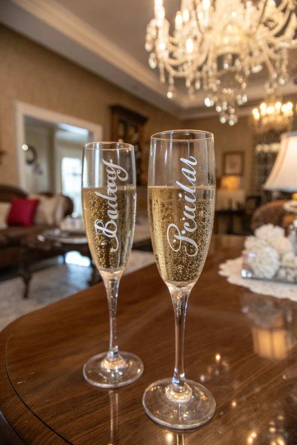 Personalized sparkling wine flutes forge lasting memories.