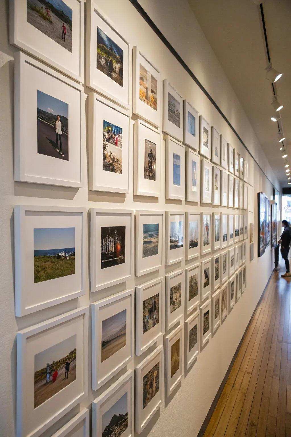 Picture wall presenting a structured grid design.