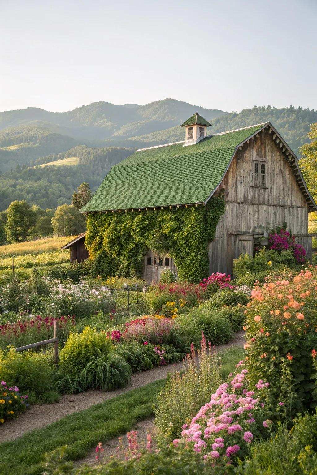 Plant-covered tops provide aesthetic and environmental benefits.