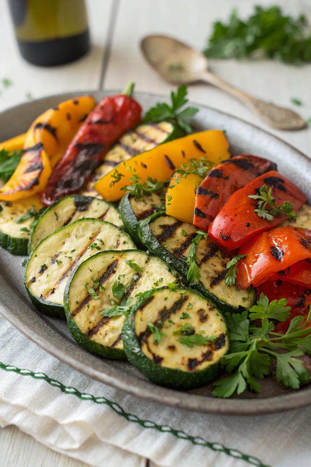Platter of tasty grilled vegetables.