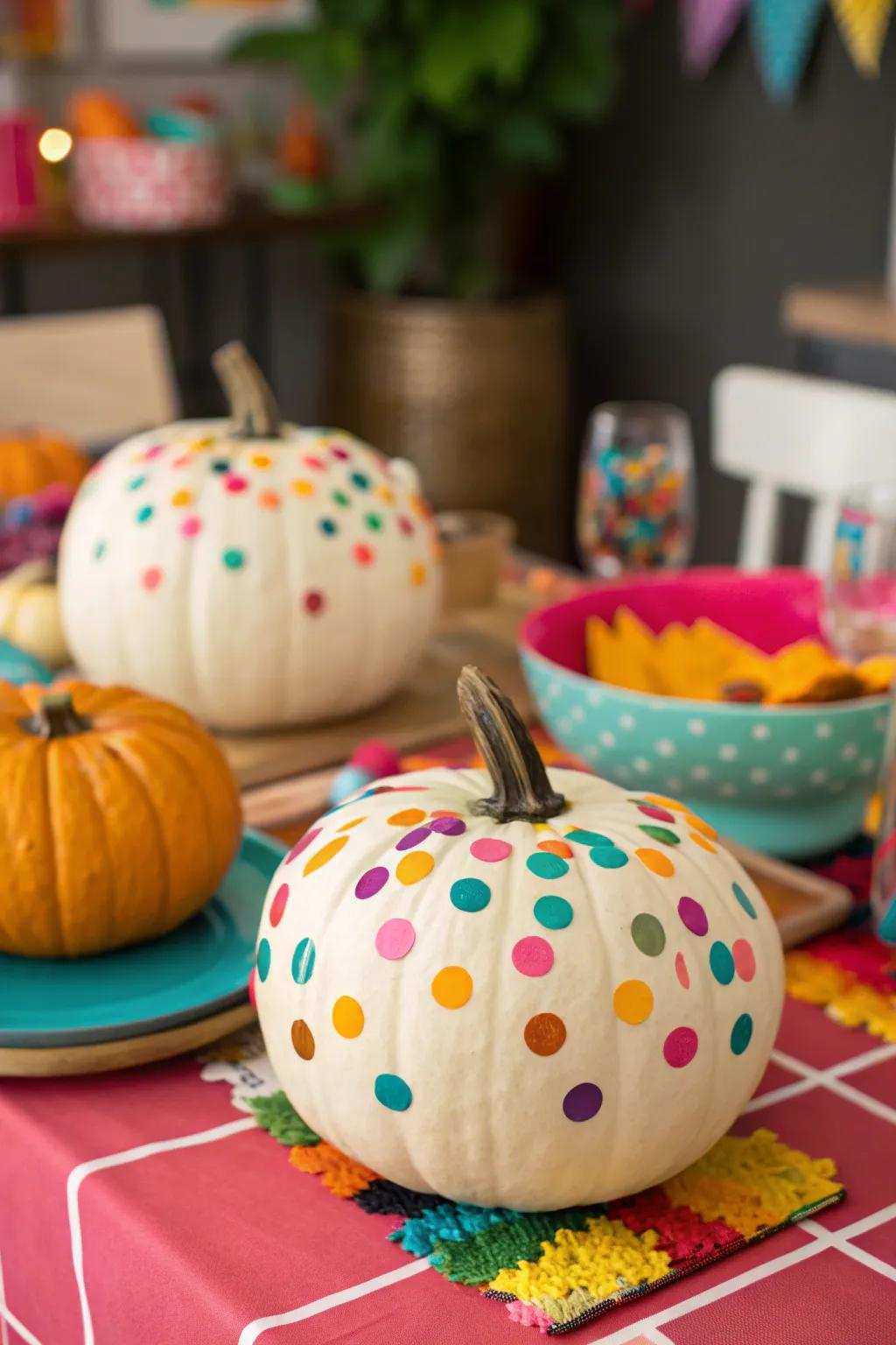 Playful sprinkle-coated pumpkins, contributing to celebratory amusement.