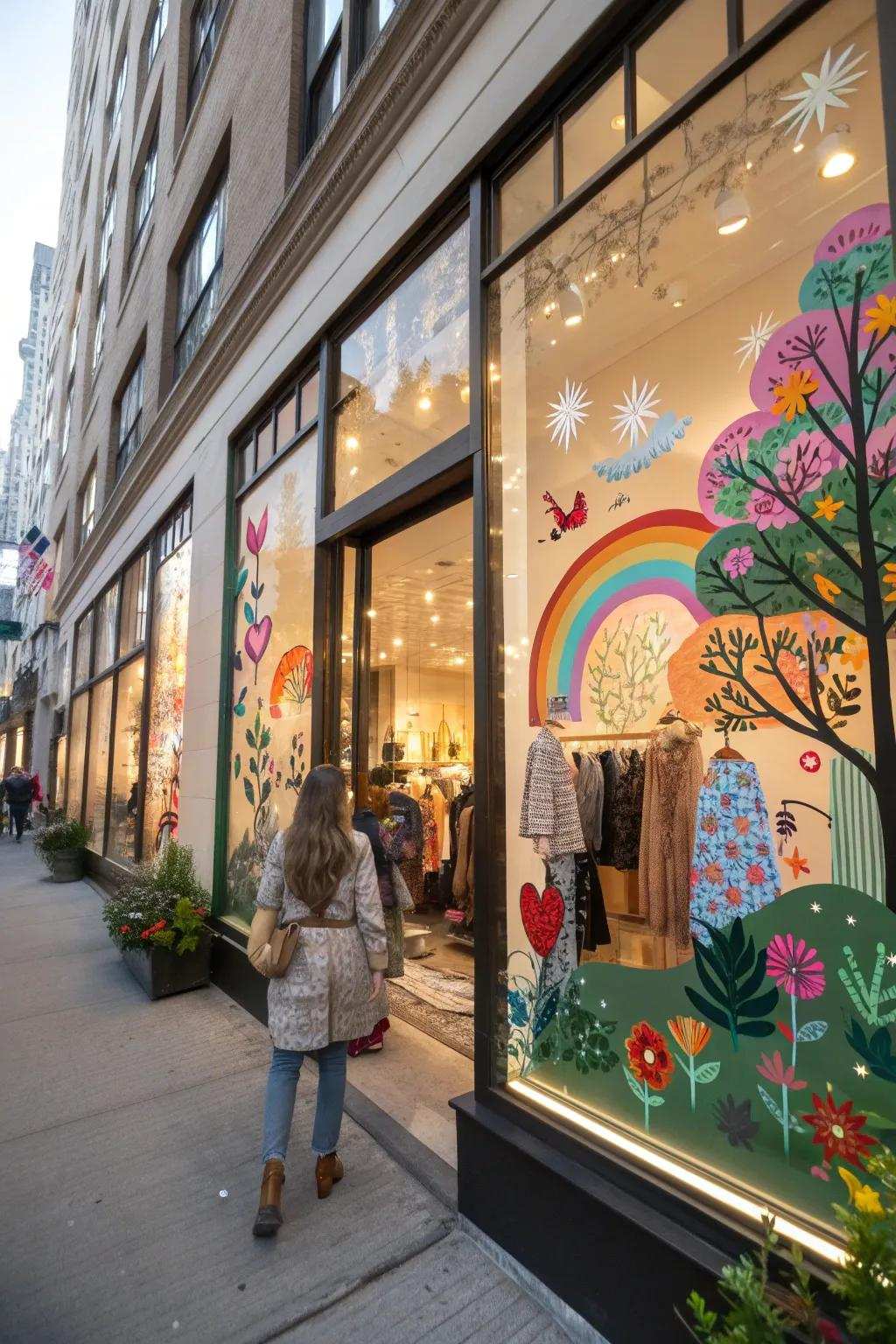 Playful window stickers that mirror the boutique's distinctive story.