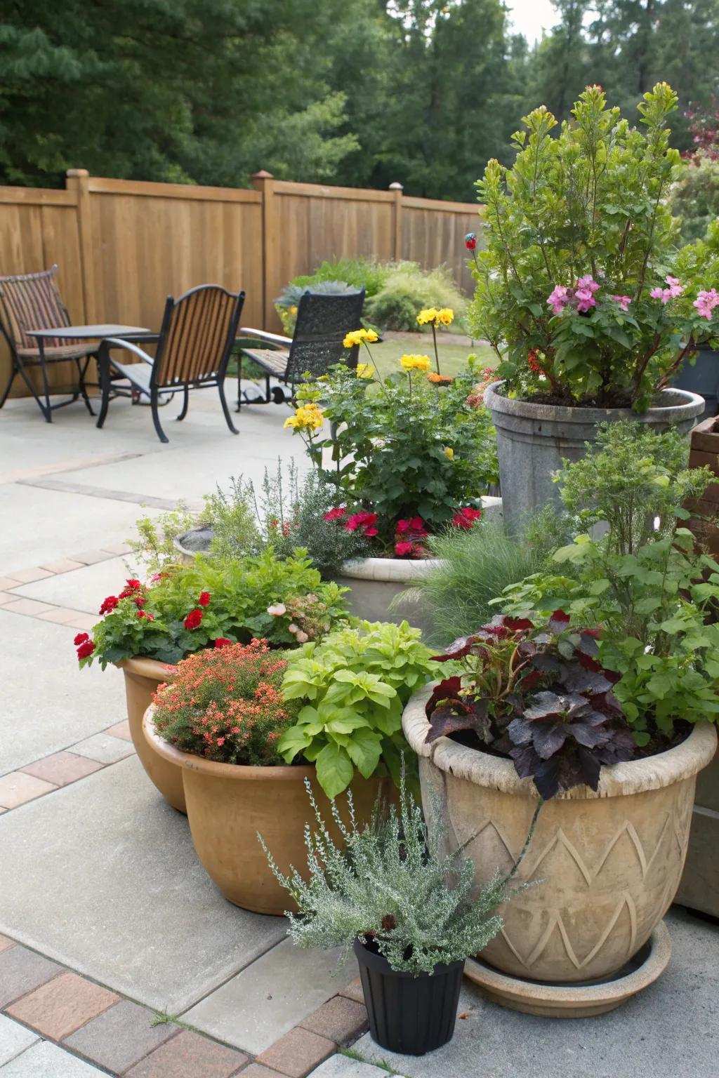 Pot gardens allow for adaptable and portable greenery.