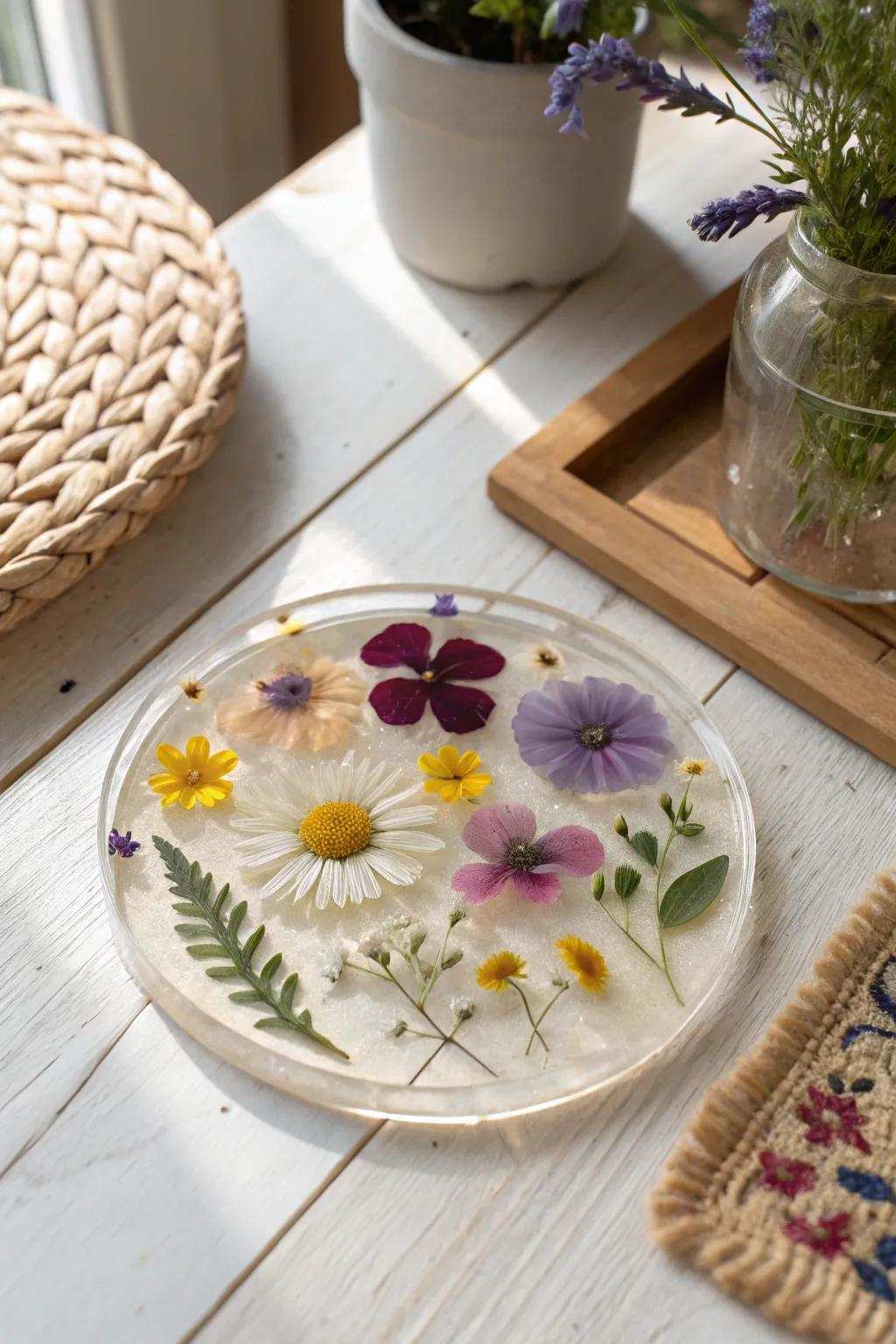 Preserve the essence of spring with sophisticated botanical preserved coasters.