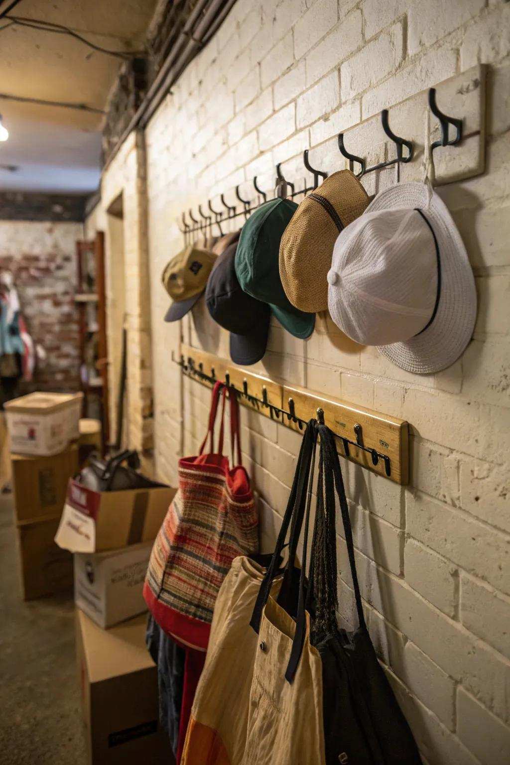 Racks and hooks make excellent use of wall space.