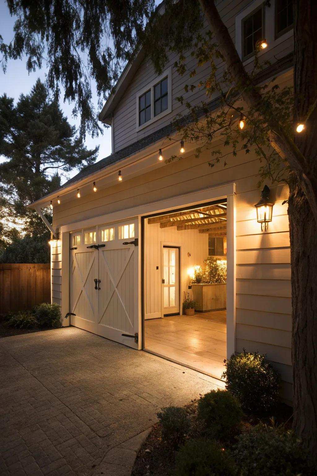 Radiant lighting enhances the door's welcoming appeal.