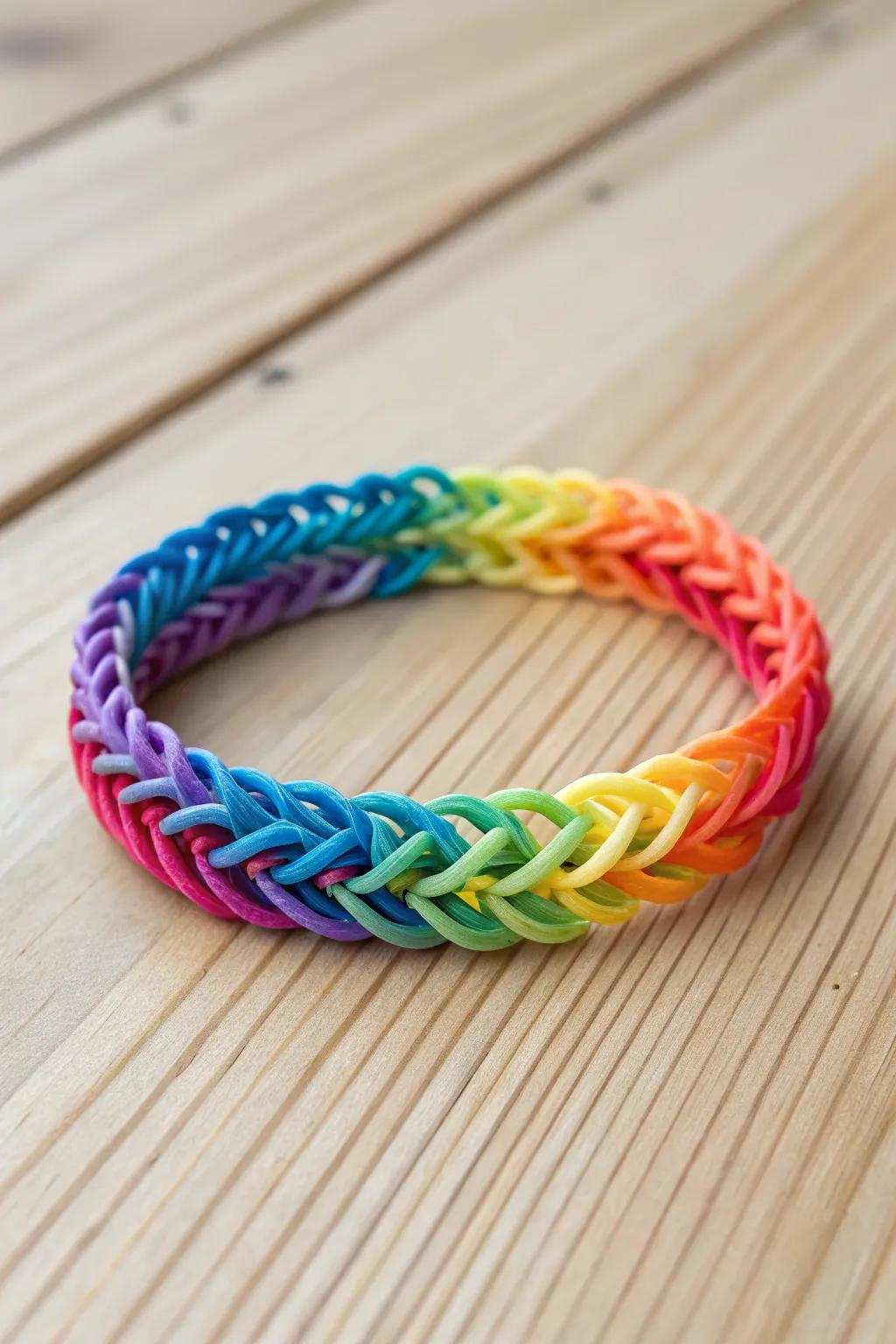 Raise your style with a sprinkle of variety: the Rainbow Stepping stool wristband, where workmanship meets straightforwardness.