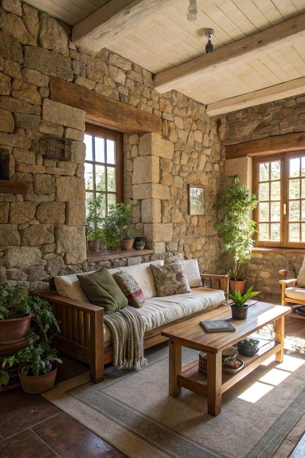 Raw elements improve the room's organic charm