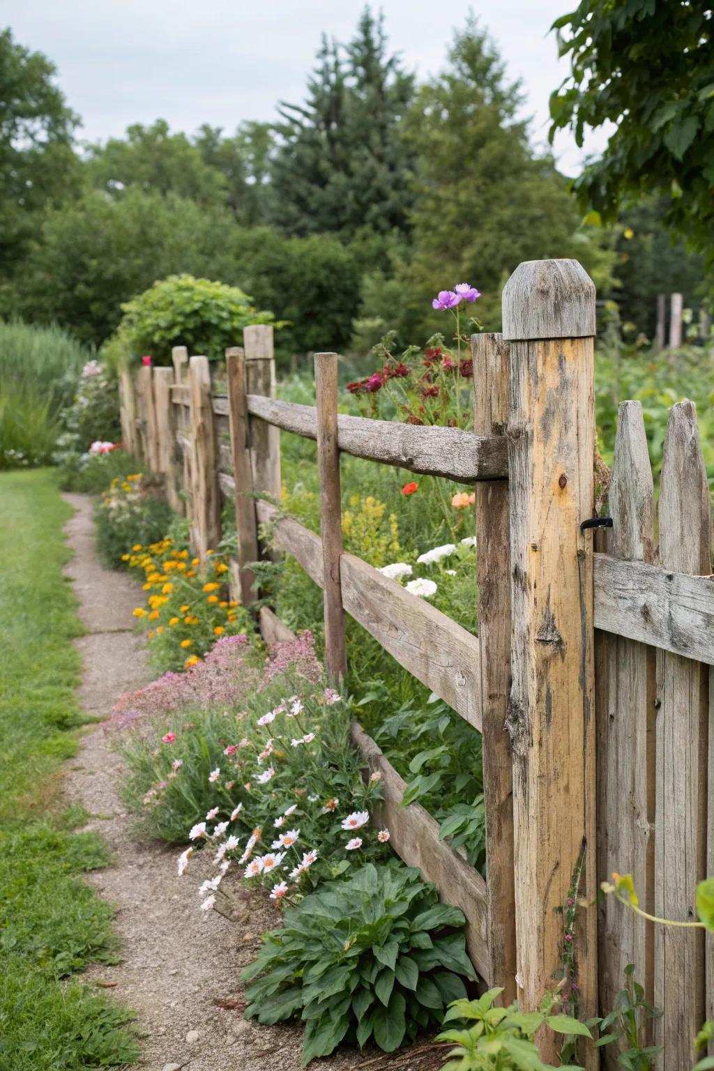 Reclaimed timber fences extend singular character and sustainability.