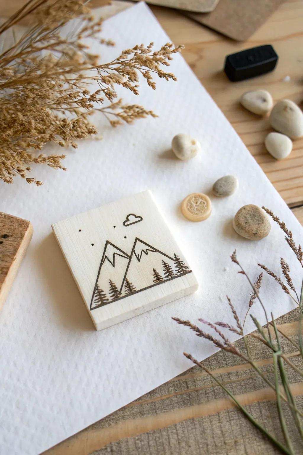 Record the calm of the mountainous regions via these minimalist imprints—perfect for contributing a serene detail to your notepaper.