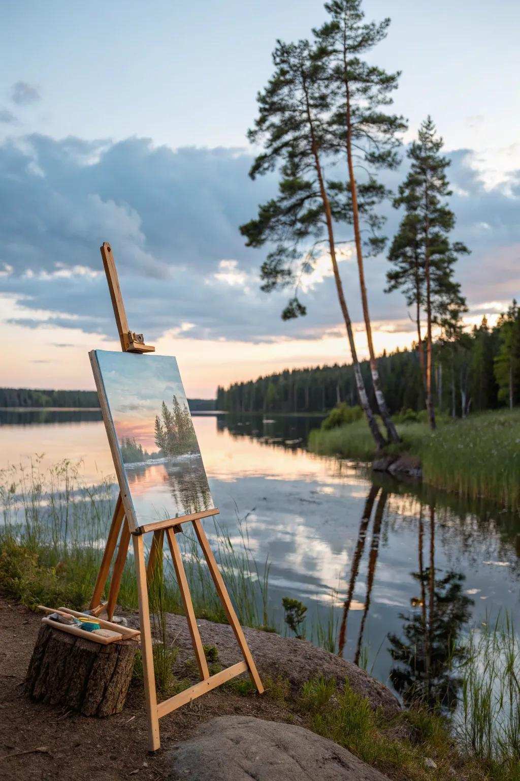 Record the peaceful loveliness of nature with water surface reflections. Simplicity meets grace in this understated artwork.