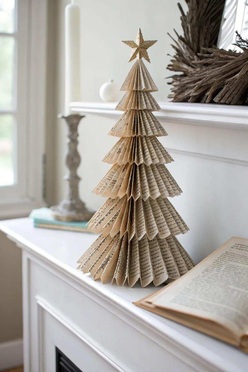 Redesign vintage book pages into delightful small-scale holiday trees, adding a hint of classic charm to your fireplace mantel.