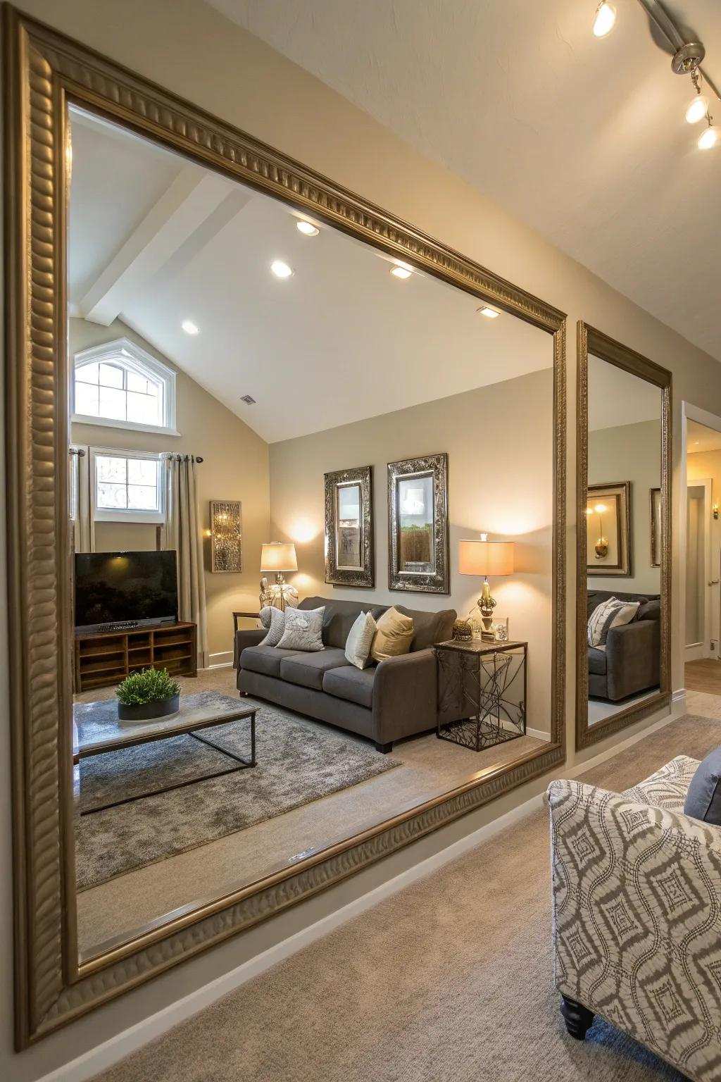 Reflectors append profundity and elevate the living space.