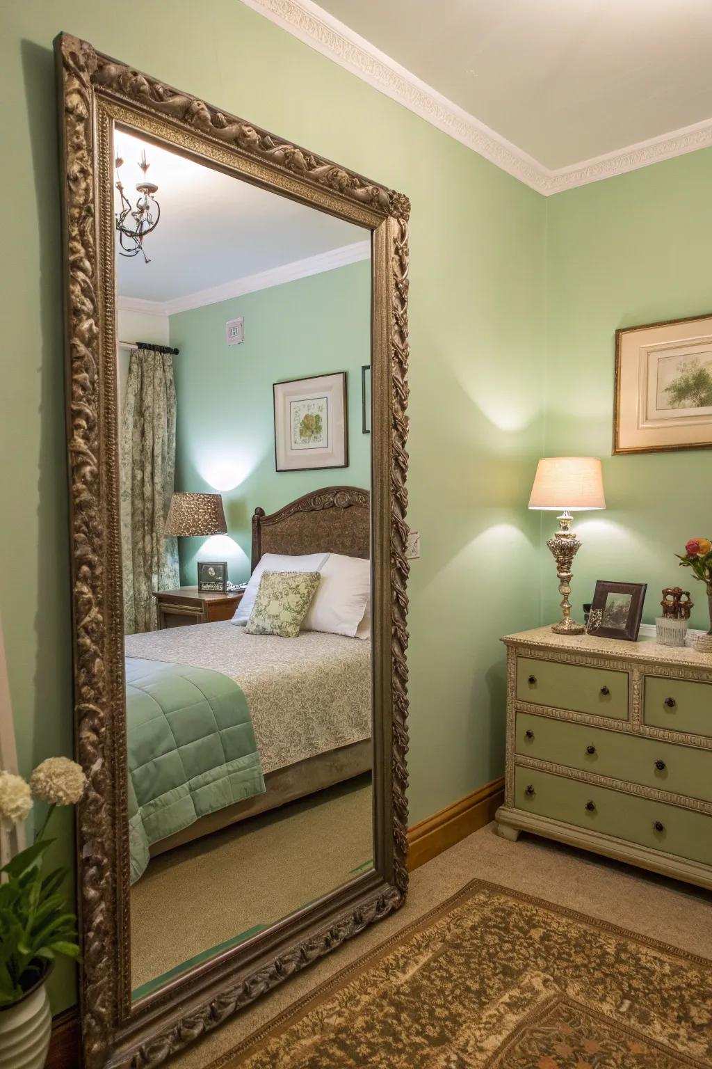 Reflectors enhance space and complement the green theme.