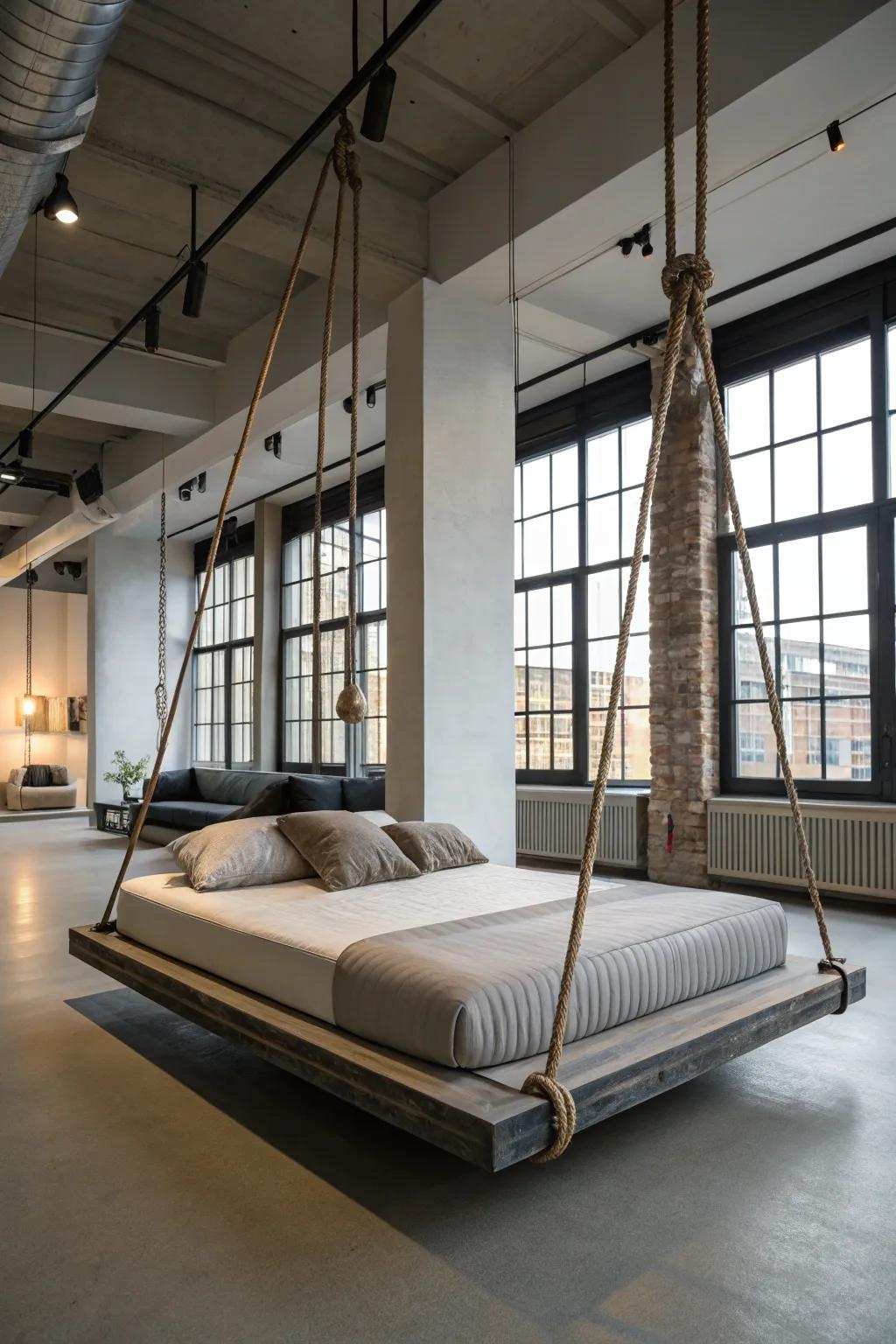 Retractable loft bed in a modern living space
