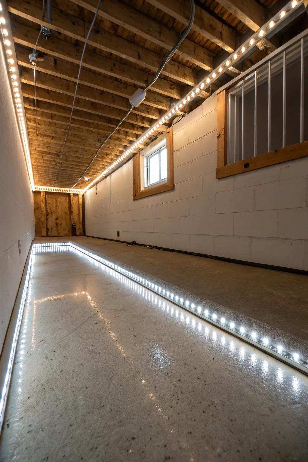 Revamp your crawl space with effective illuminating ribbon lights.