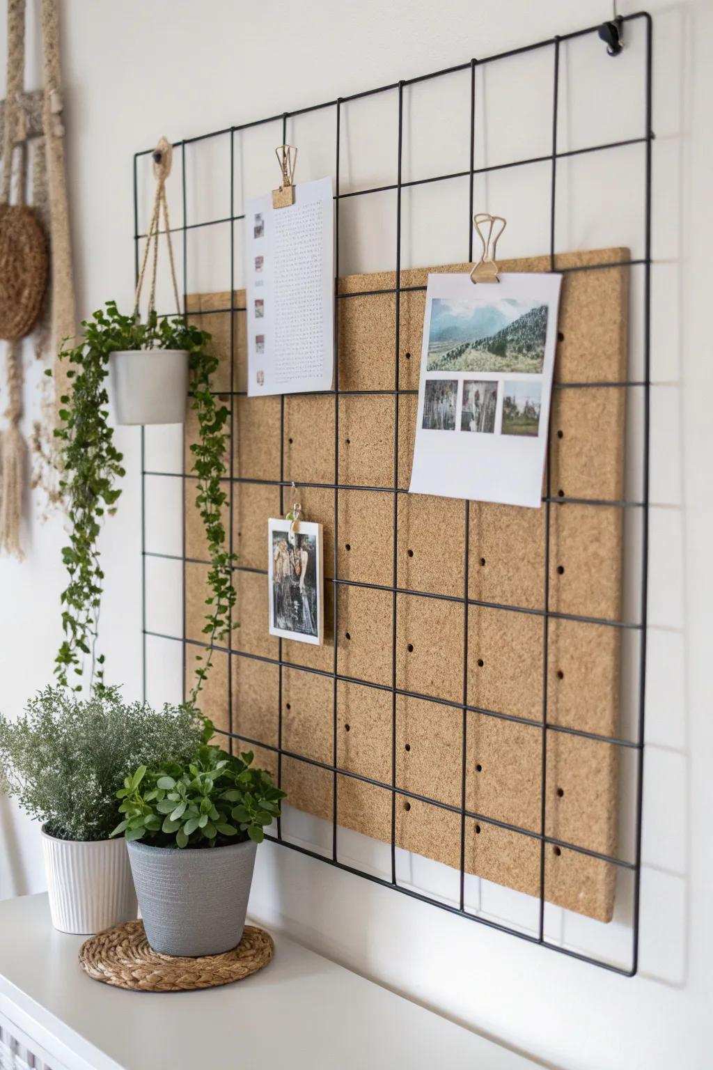 Revamp your workspace with a chic cork and metal fusion board—where organization complements sophistication.