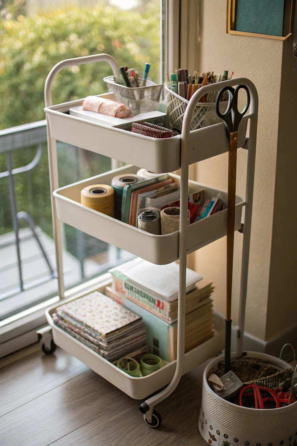 Rolling carts offer versatile, mobile storage.
