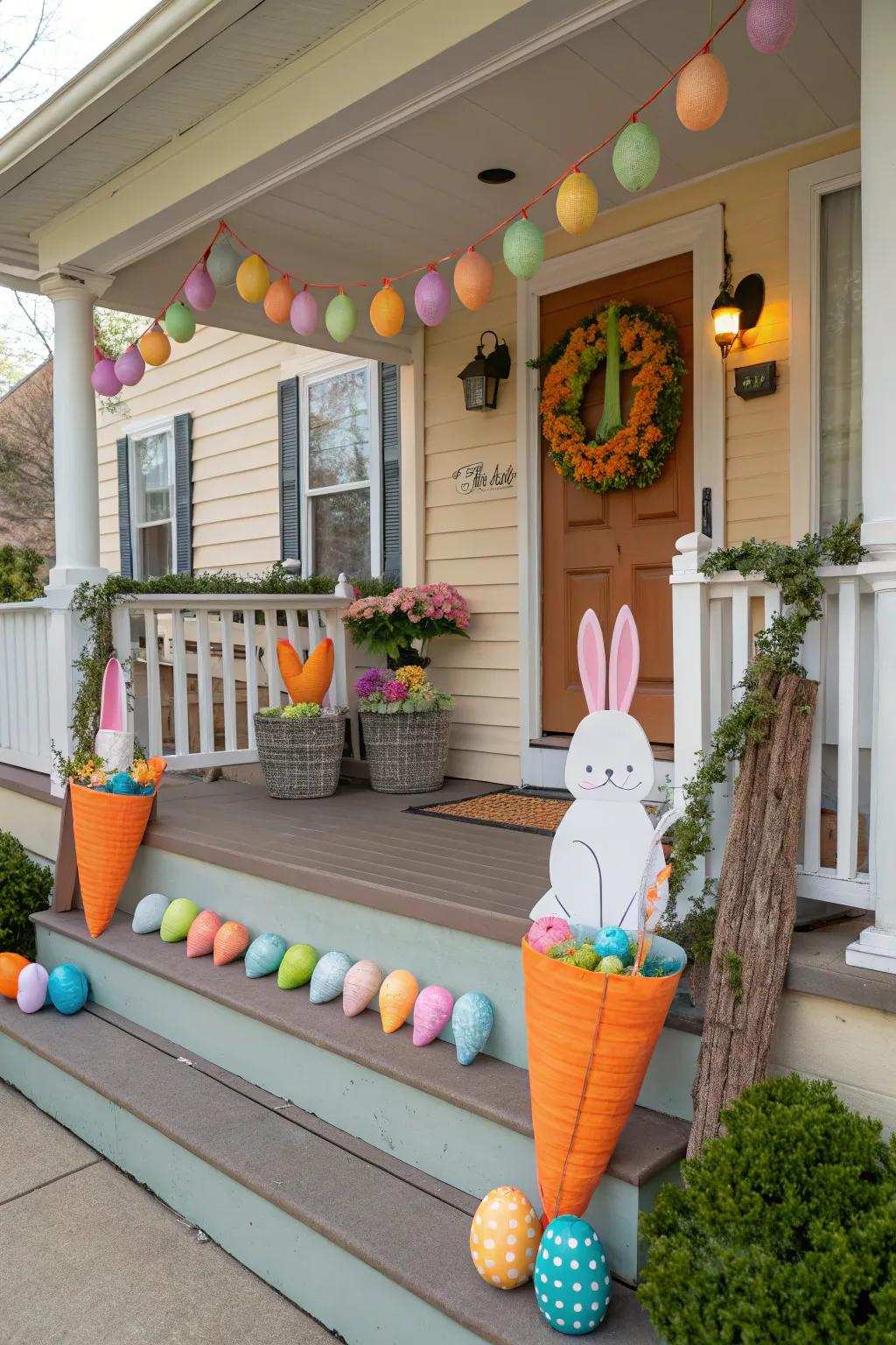 Root accents deliver a playful reference to Easter bunnies.