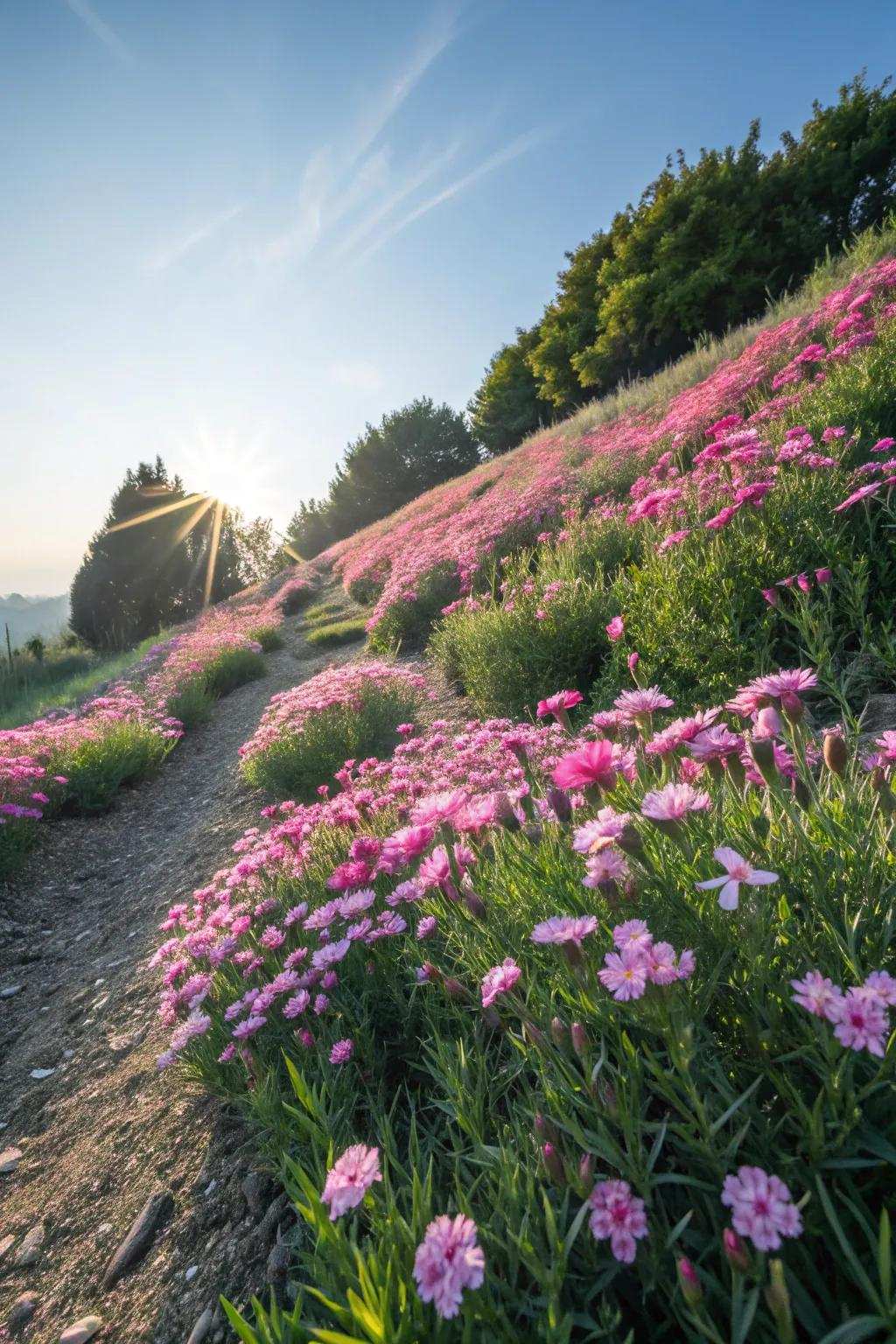 Rosy Carpet Carnation thrives in sunny, hot conditions.