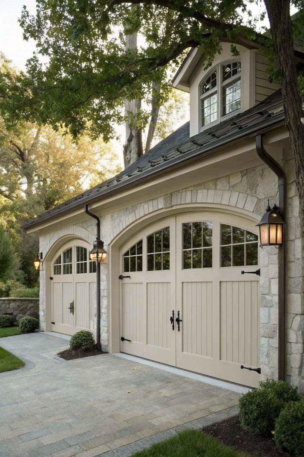 Rounded light fixtures add classic elegance.