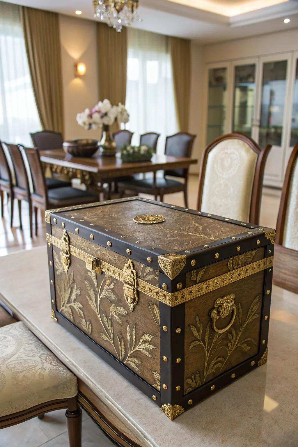Royal beauty with gilded sheet highlights.