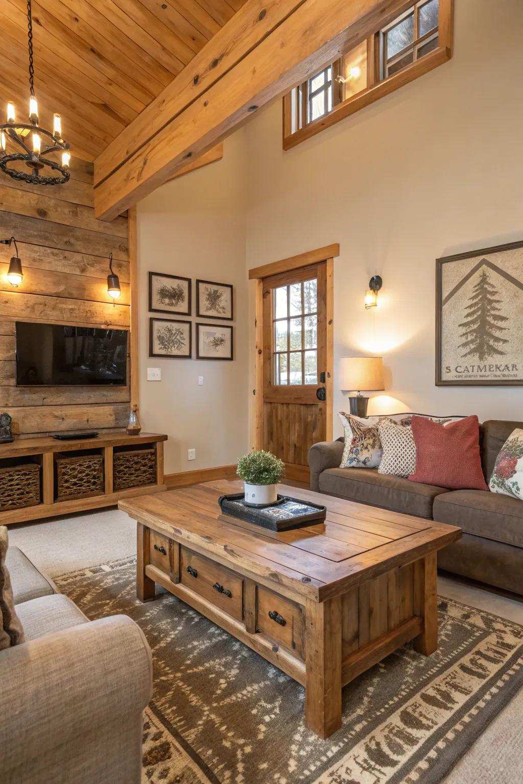 Rustic timber accents offer comfort and allure to any fall-themed decorating scheme.