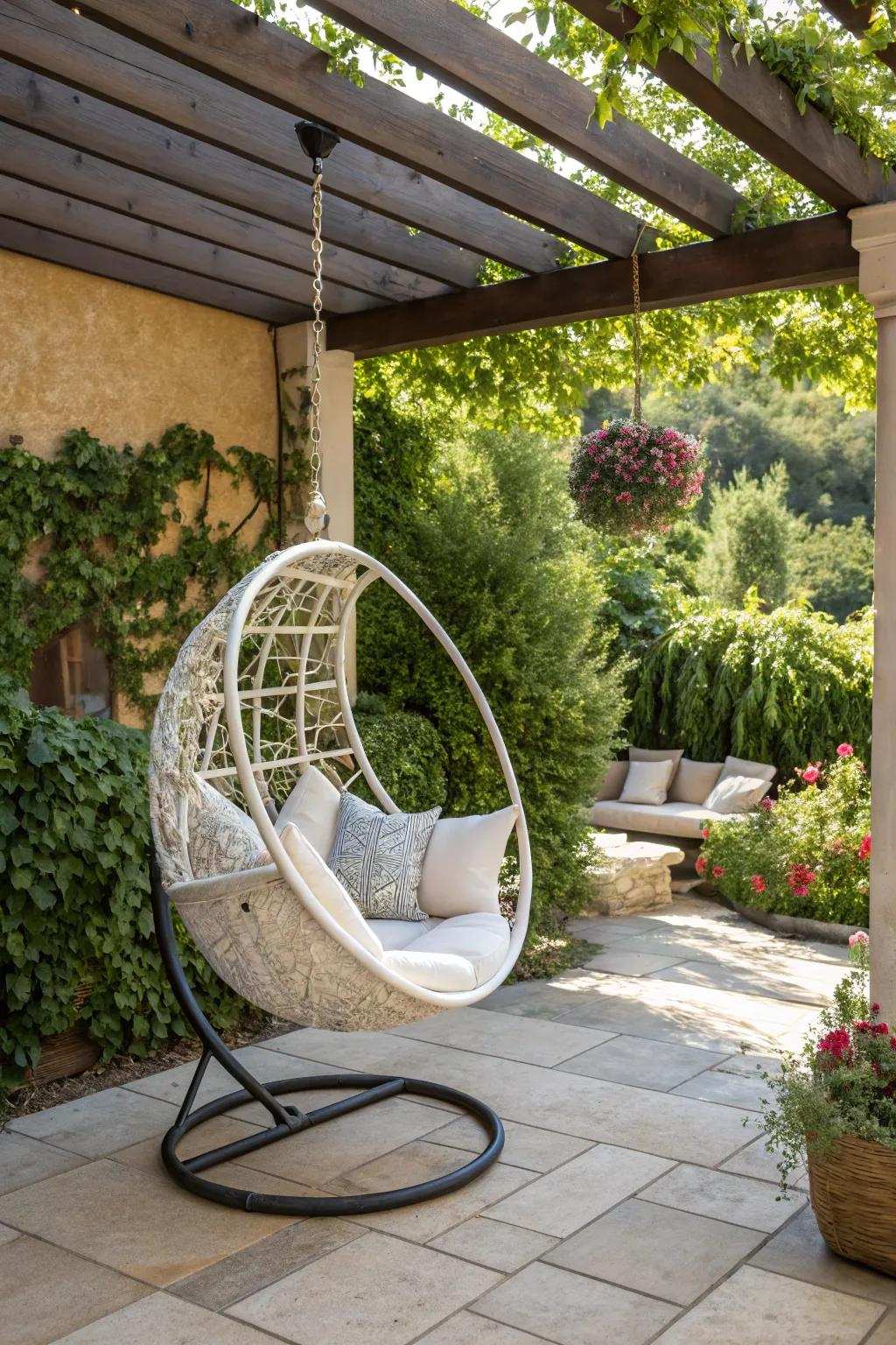 Savor the gentle motion of a suspended swing chair.