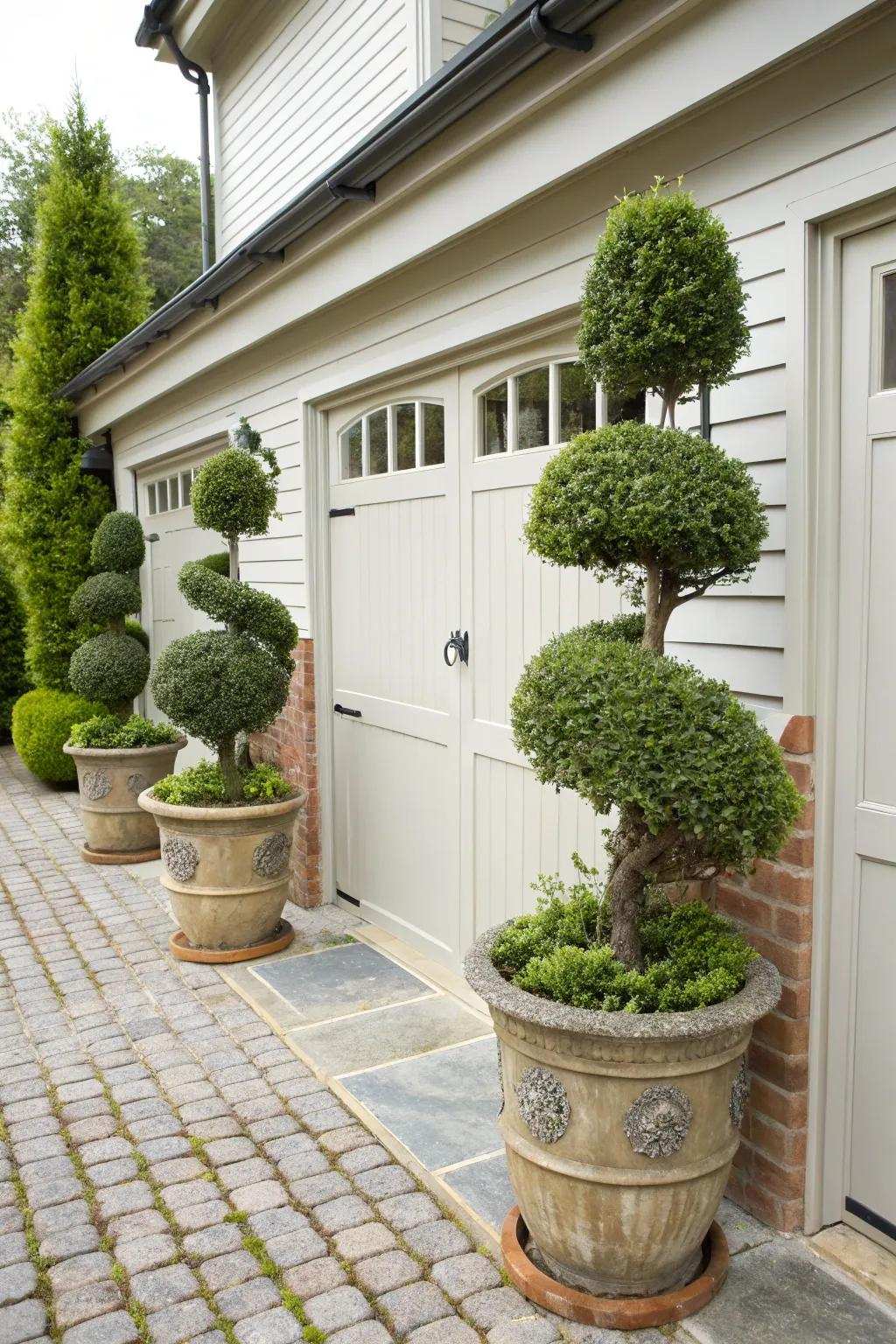 Sculpted plant compositions integrating ingenuity and sophistication.