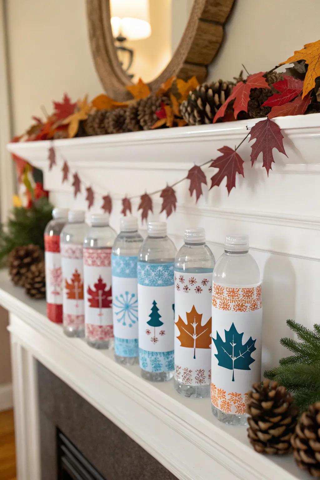 Seasonal reusable bottle decorations to coordinate with shifting décor.