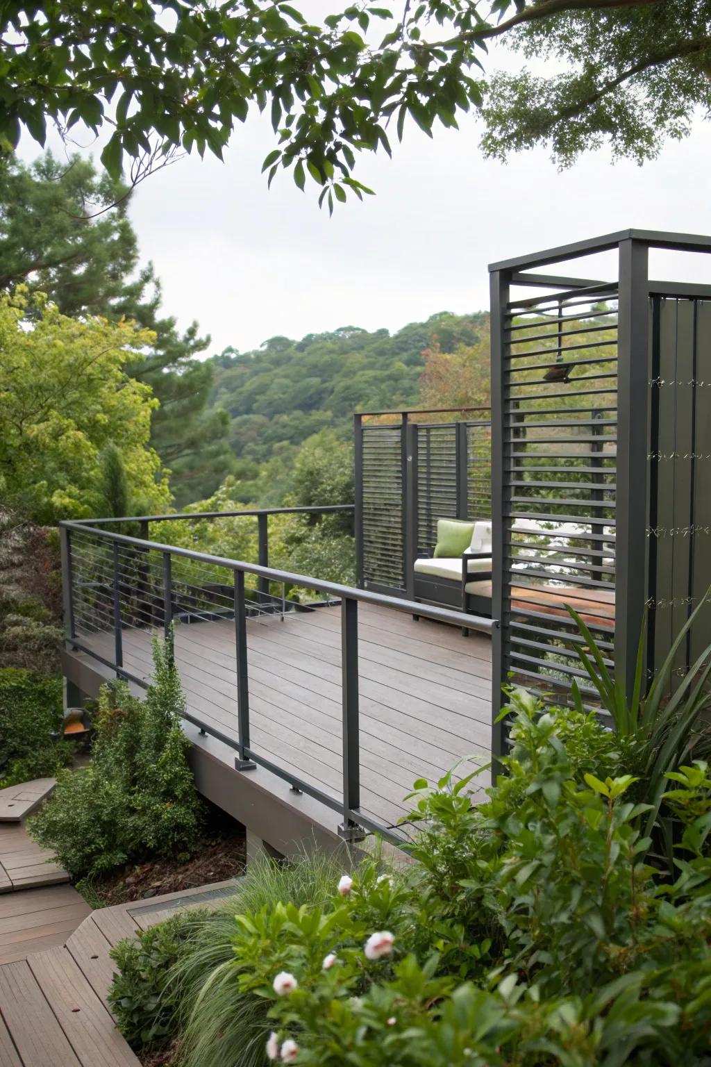 Seclusion screens offer seclusion and intimacy to deck spaces.