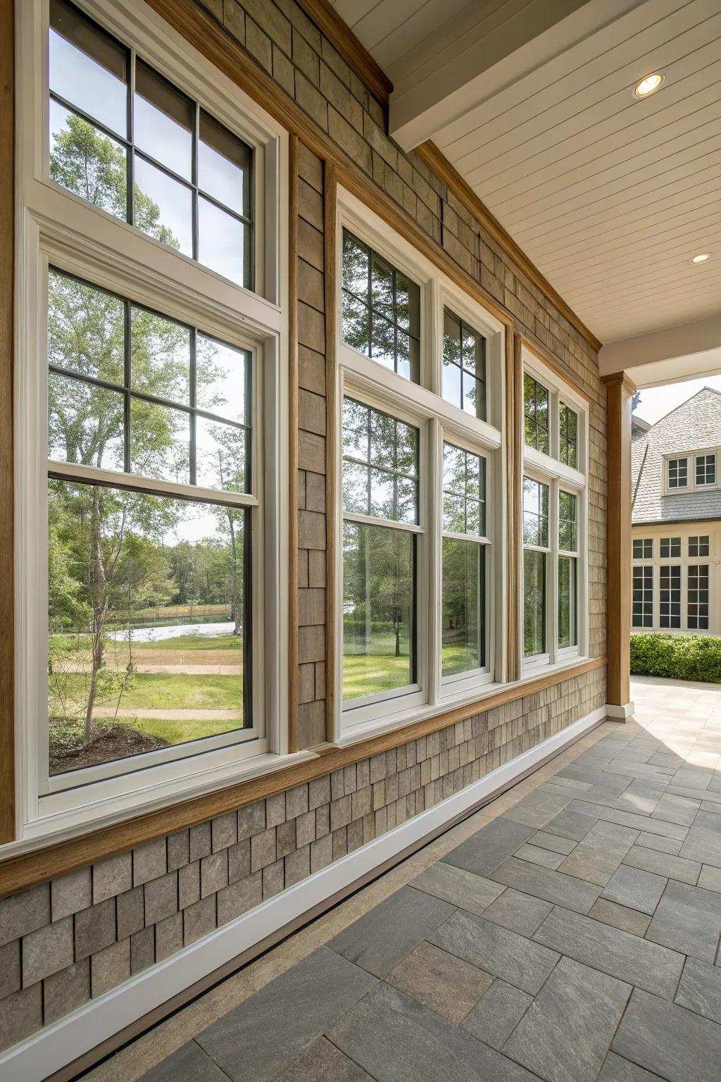 Segmented frames craft an illusion of more expansive, graceful windows.