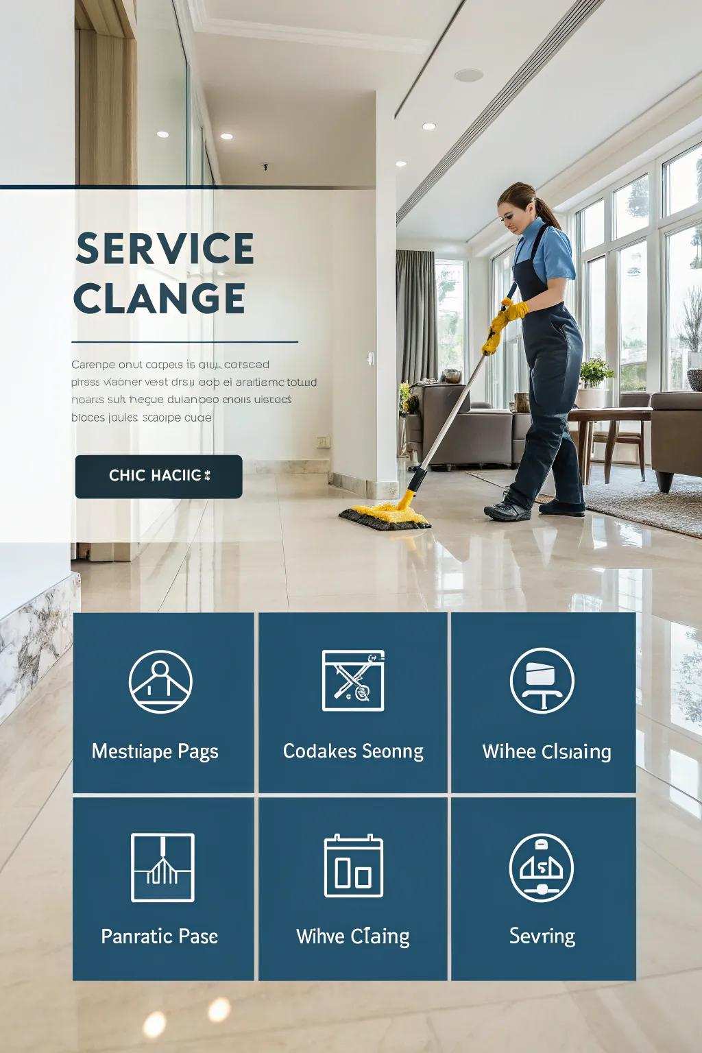 Service page featuring icons that spotlight cleaning offerings.